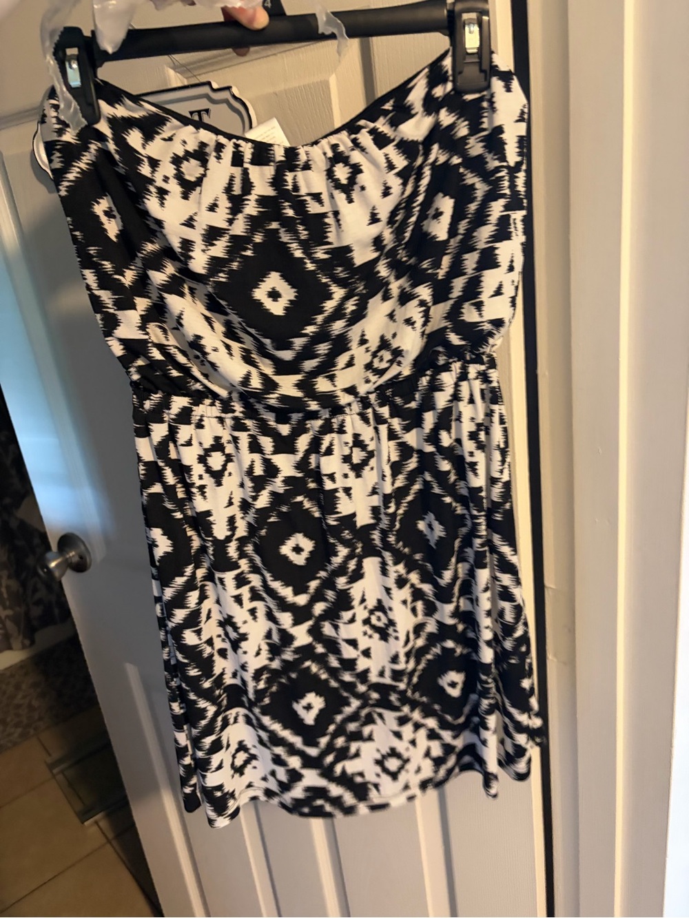 Three Hearts Strapless Black & White Printed Sundress